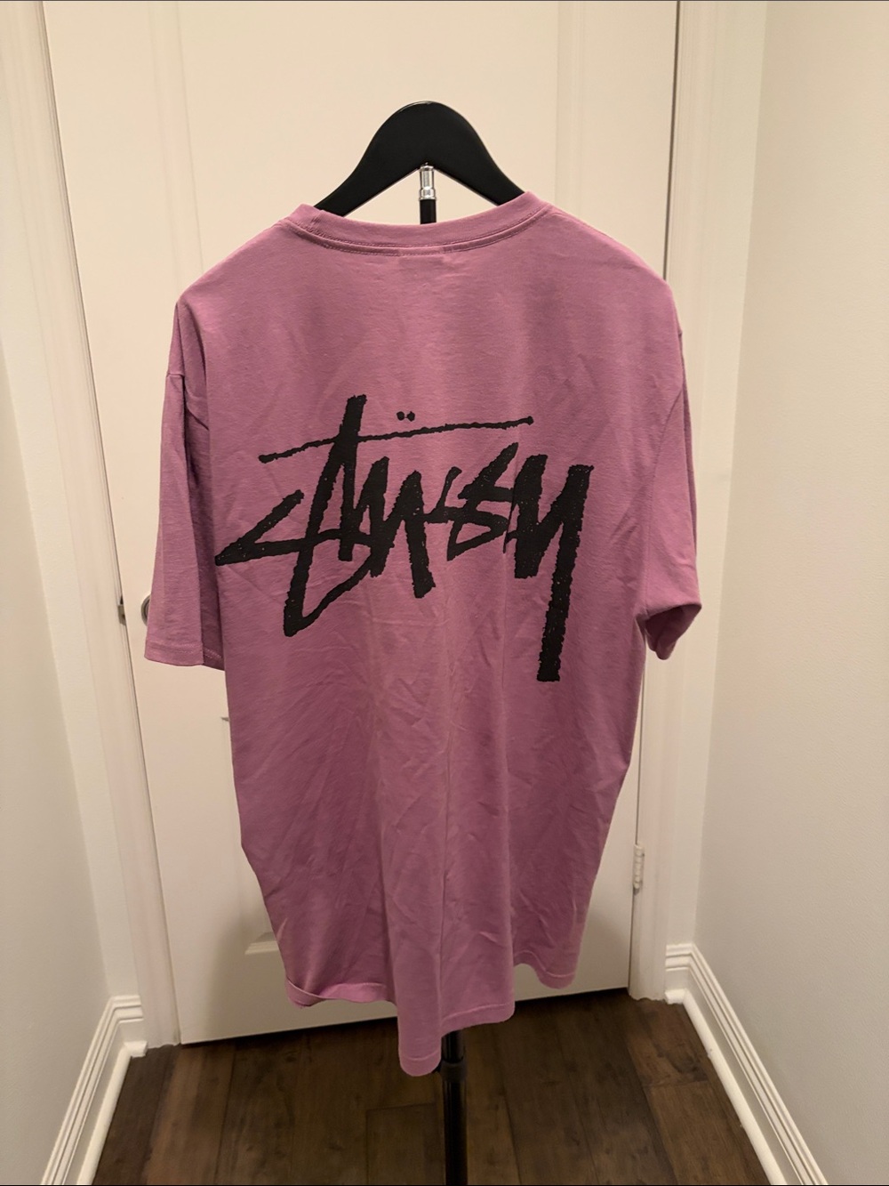 Stussy Short Sleeve Crew Tee in Dusty Mauve with Black Script - Picture 3 of 3